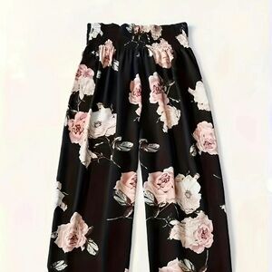 Women’s Floral Print Drawstring Waist WideLeg Pants